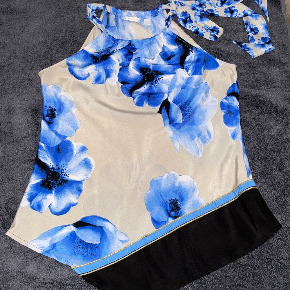 NY & Company Neck Tie Floral Tank, size M